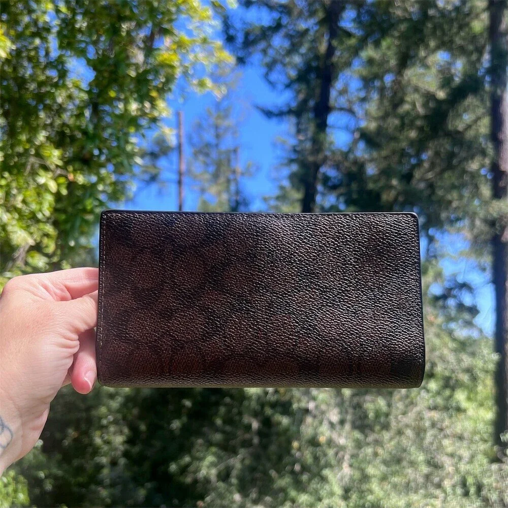 COACH Signature Canvas Bifold Wallet BLACK/BROWN with Gold Hardware AUTHENTIC